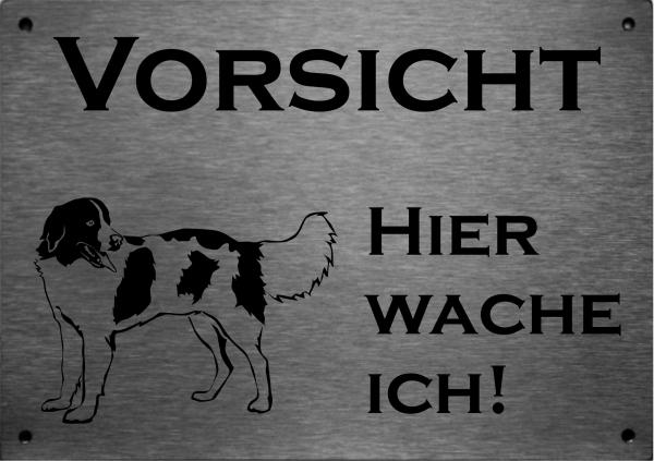 Edelstahl Warnschild Landseer VORSICHT Hier wache ich!